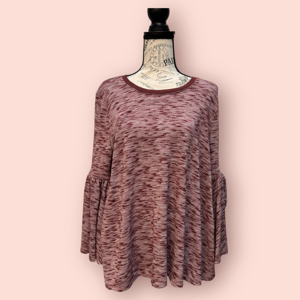 Altar’D State Burgundy Bell Sleeve Knit Blouse with Bows Size L